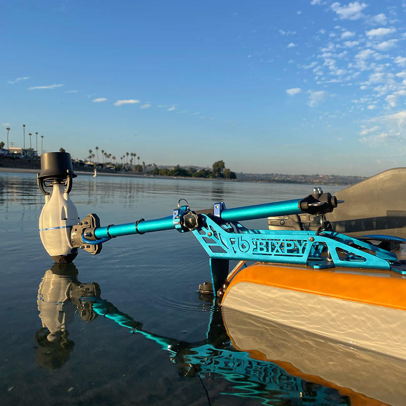 J-2 Bixpy Motor fixed to Power Pole with 3M Double Sided VHB Power Pole Mounting Adhesive attached to a watercraft