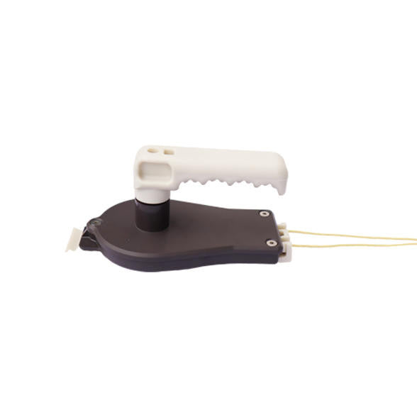 Dark grey and white Bixpy Hand Steering Kit with a ridged handle and two steering lines, on a white background.