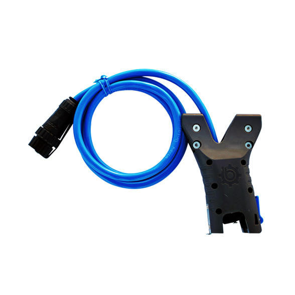 Bixpy DIY Fin & Rudder Adapter for J-1 Motors, shown with blue power cable and black Y-shaped mounting bracket.