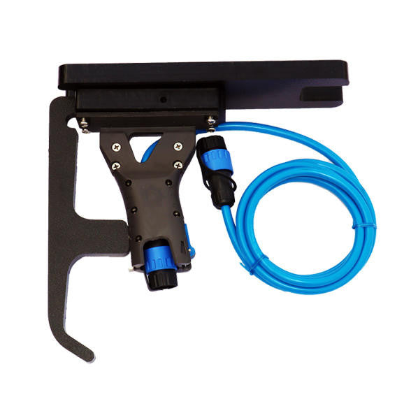 Assembled DIY ThruHull POD Adapter for Bixpy J-1 Motors with mounting bracket and waterproof cable for through-hull kayak installations.
