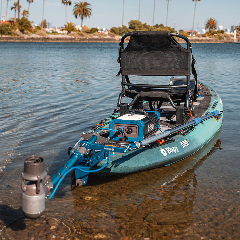 Kayak Equipped with Bixpy Jet Motor and Battery Pack.