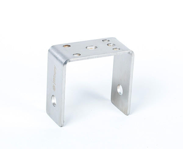 Front-facing view of the Bixpy Simple Gudgeon, showing U-shaped design and drilled mounting points.