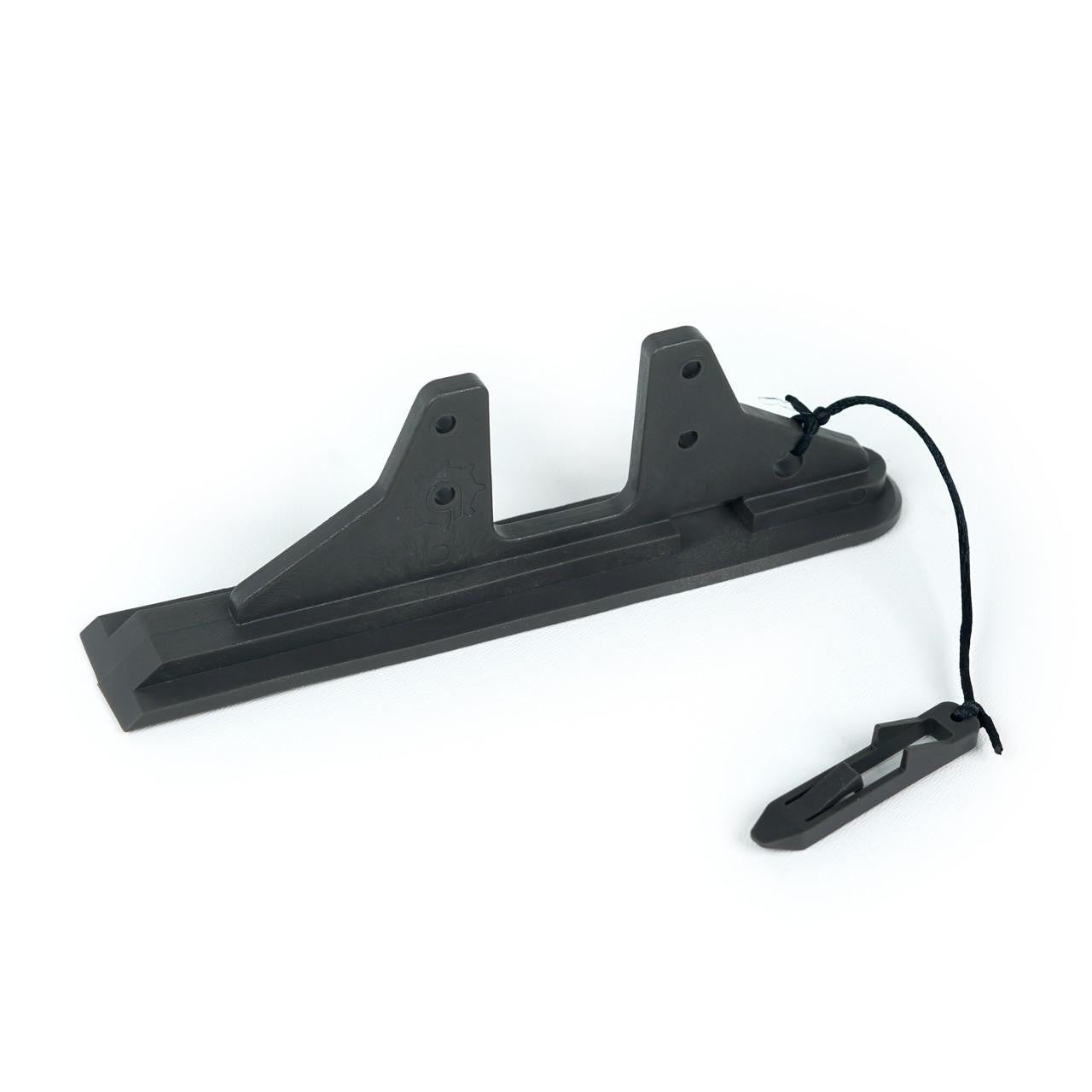 Bixpy Slide and Lock Fin Adapter with two upward arms and a black cord, on a white background.
