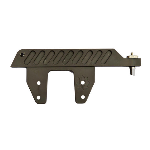 Bixpy US Fin Box Adapter Plate for J-1 Motors, shown in black with mounting holes and an integrated locking tab, is designed for attaching a motor to stand-up paddleboards with a US fin box.