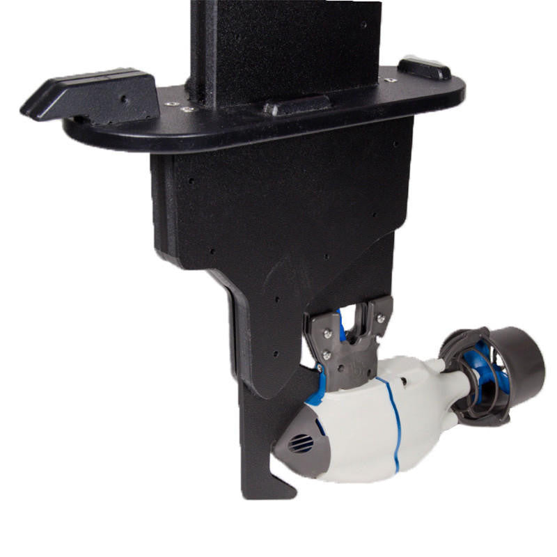 Close-up of BOTE Apex Pedal Drive Adapter with Bixpy J-2 Motor attached, showing side profile of motor mount and bracket.