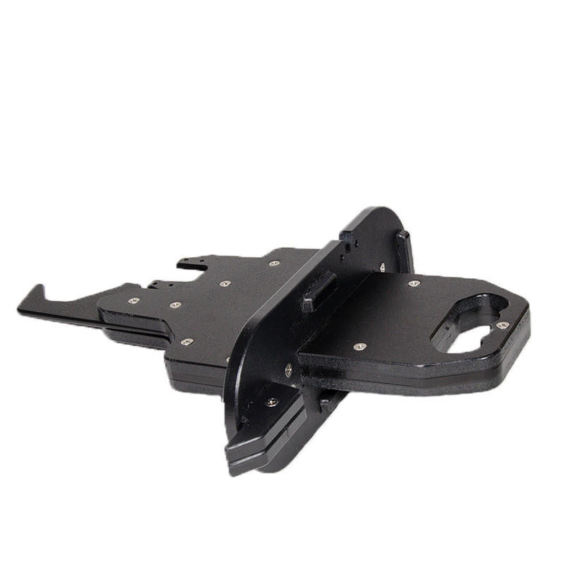 Rear angled view of BOTE Apex Pedal Drive Adapter for Bixpy J-2 Motors showing handle cutout and mounting bracket without motor.