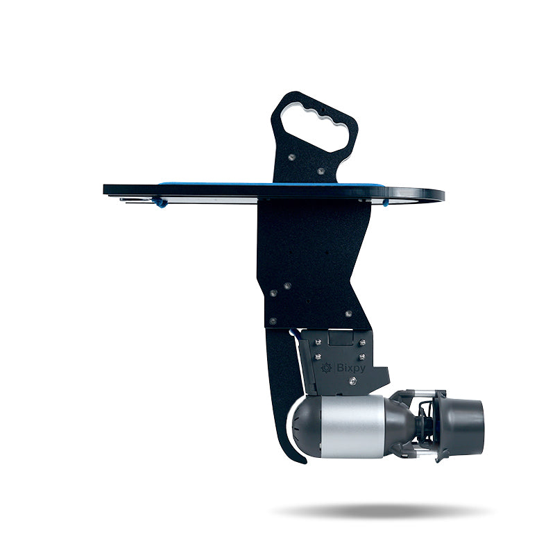 Bixpy Jet electric boat motor attached to its integrated control handle adapter.