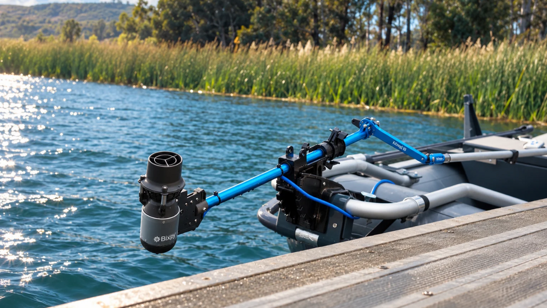 Bixpy K-1 in a scenic setting over the water on an inflatable