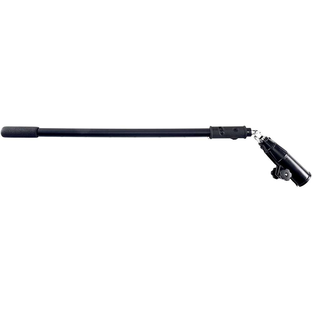 Long black tiller handle with a textured grip and motor connection mechanism, on a white background.