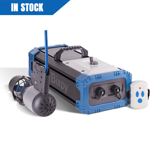 WATERPROOF OUTBOARD MOTOR BATTERY with remote control on a white background