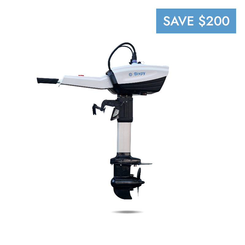 Bixpy 3HP Outboard motor on a white background, featuring a 'Save $200' label.