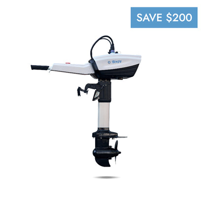 Bixpy 3HP Outboard motor on a white background, featuring a 'Save $200' label.