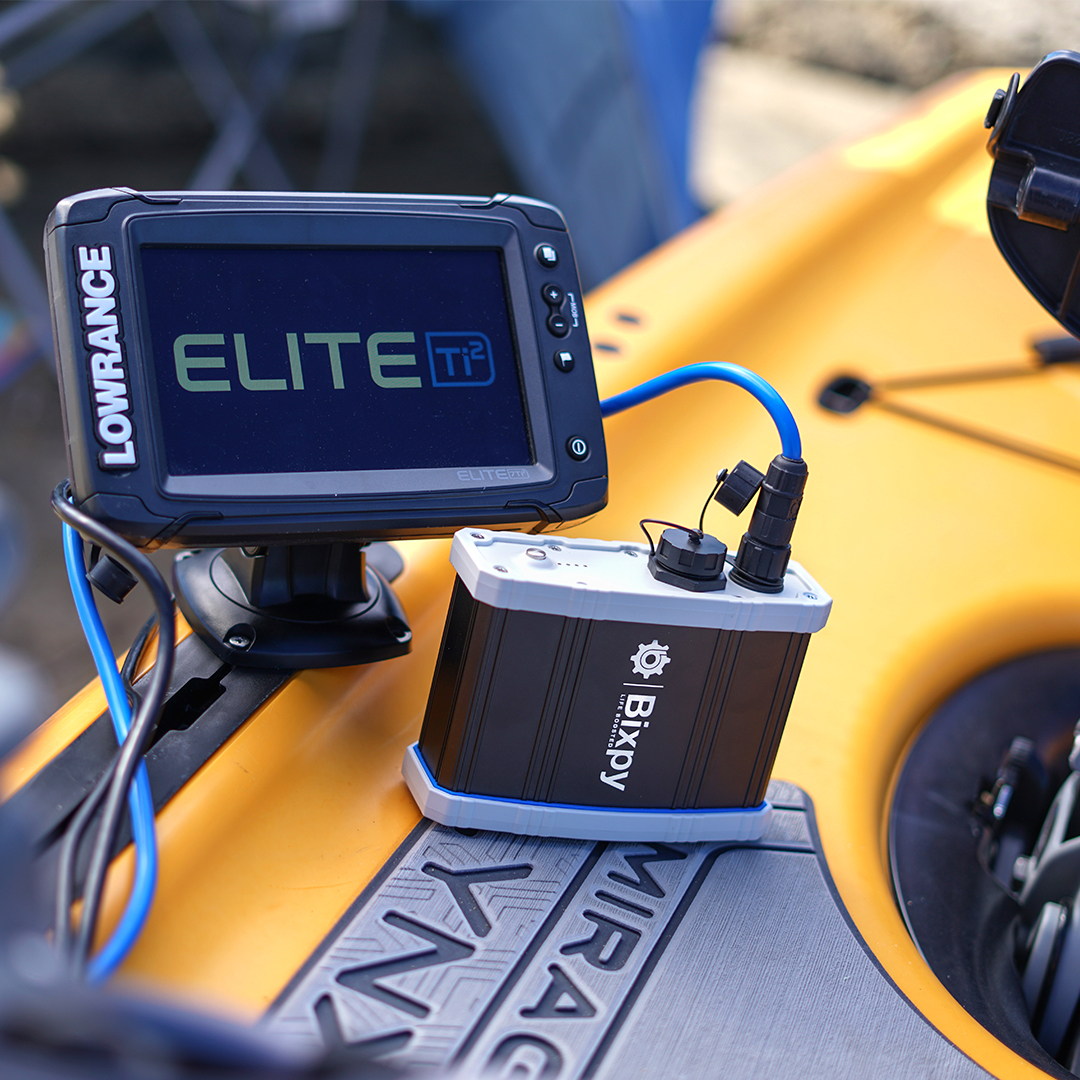 Bixpy power bank powering fish finder navigation system